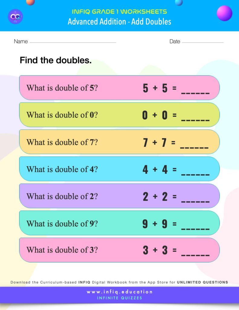 Grade 1 Math - Add Doubles Worksheet