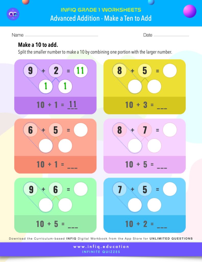 Grade 1 Math - Make a Ten to Add Worksheet