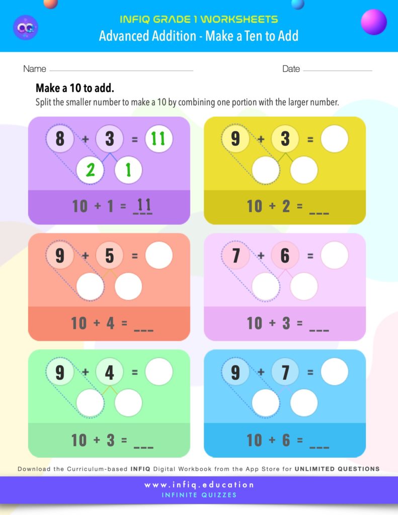Grade 1 Math - Make a Ten to Add Worksheet