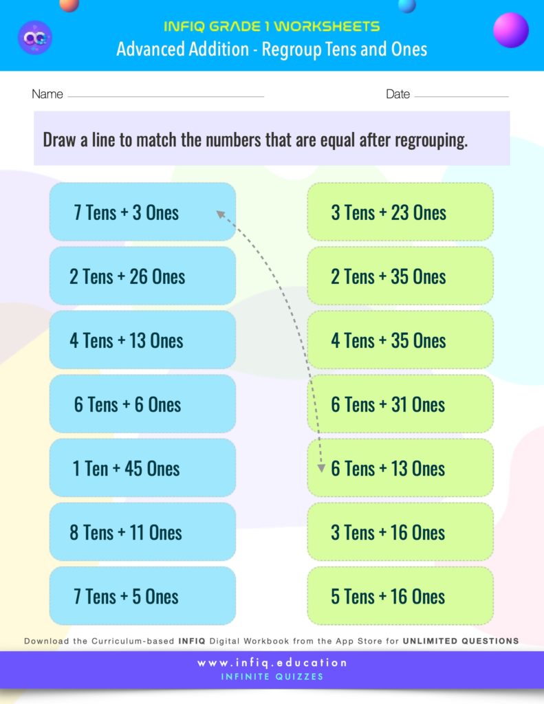 Grade 1 - Regroup Tens and Ones Worksheet