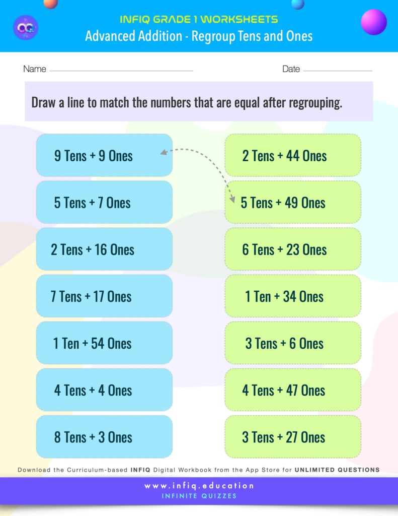 Grade 1 - Regroup Tens and Ones Worksheet