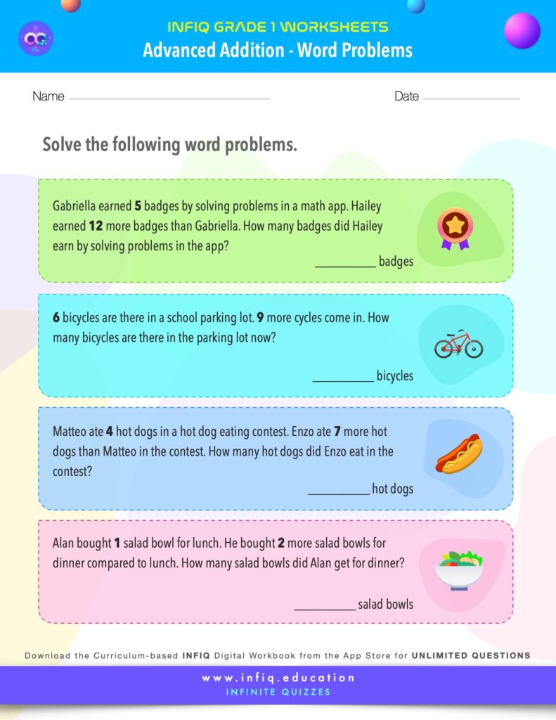 Grade 1 - Addition Word Problems Worksheet