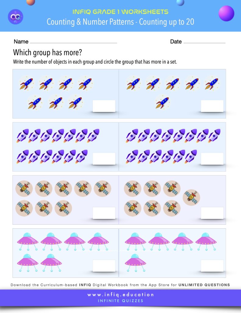Grade 1 Math Worksheet - Counting & Number Patterns - Counting up to 20