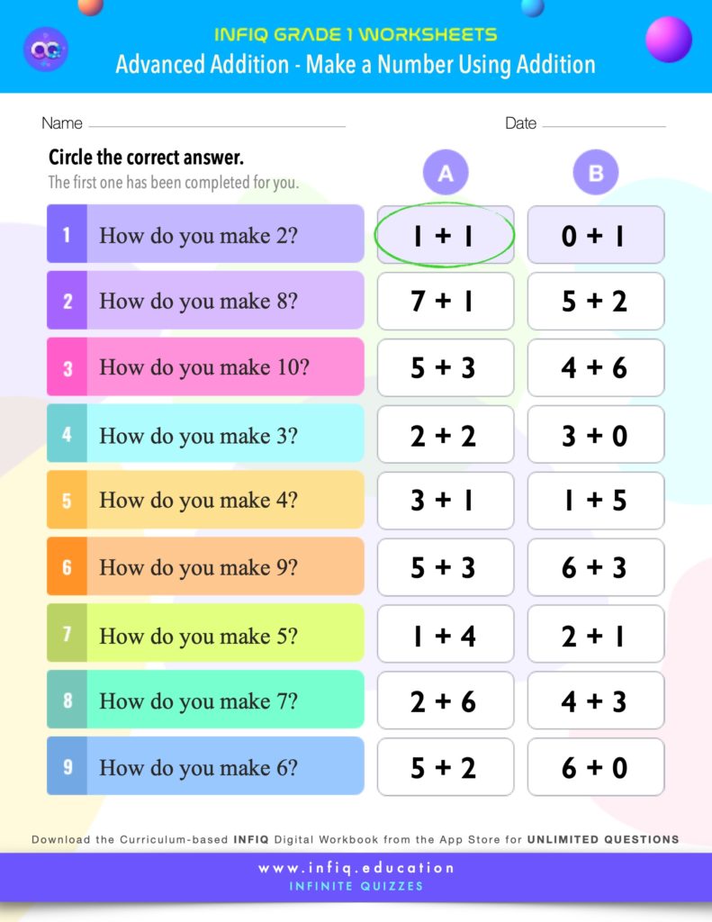 Grade 1 Math - Make a Number Using Addition Worksheets