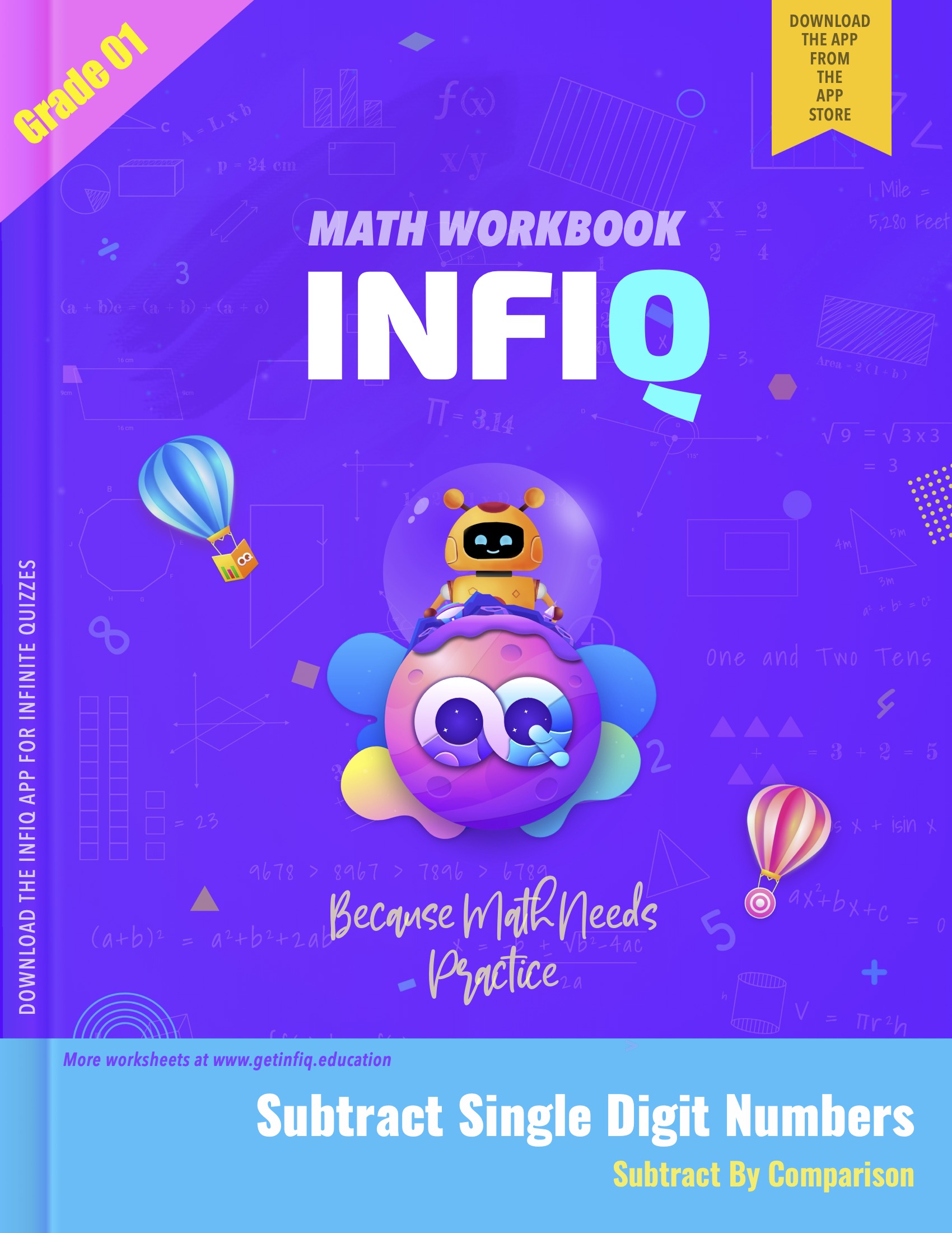Grade 1 Math: Subtract Single Digit Numbers - Subtract By Comparison Workbook