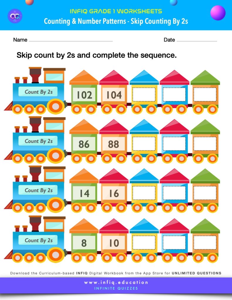 Grade 1 Math Worksheets - Counting & Number Patterns - Skip Counting by Twos