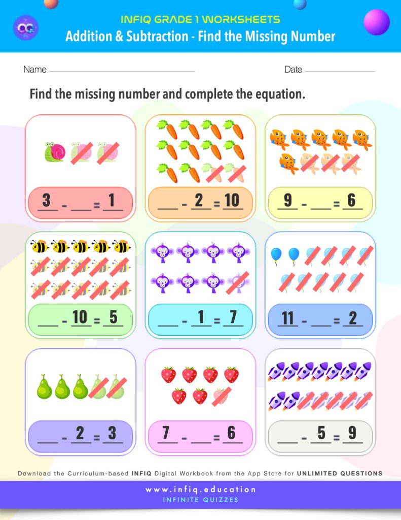 Grade 1 Math: Addition & Subtraction - Find the Missing Number Worksheet