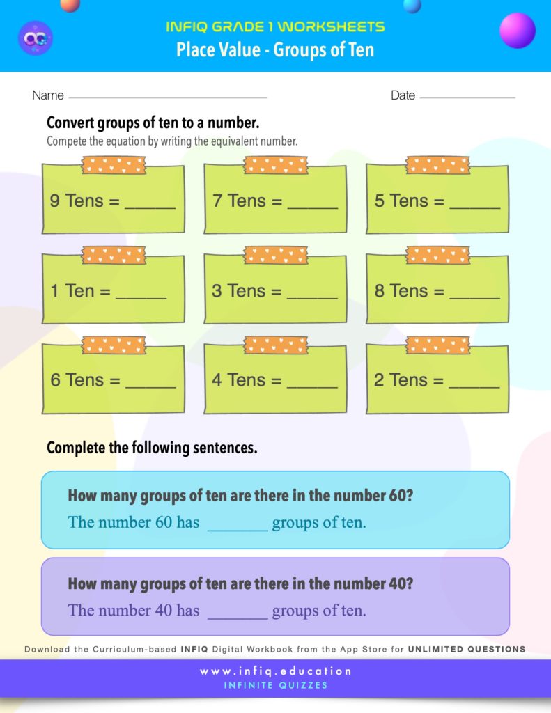 Grade 1 Math: Place Value - Groups of Ten Worksheet