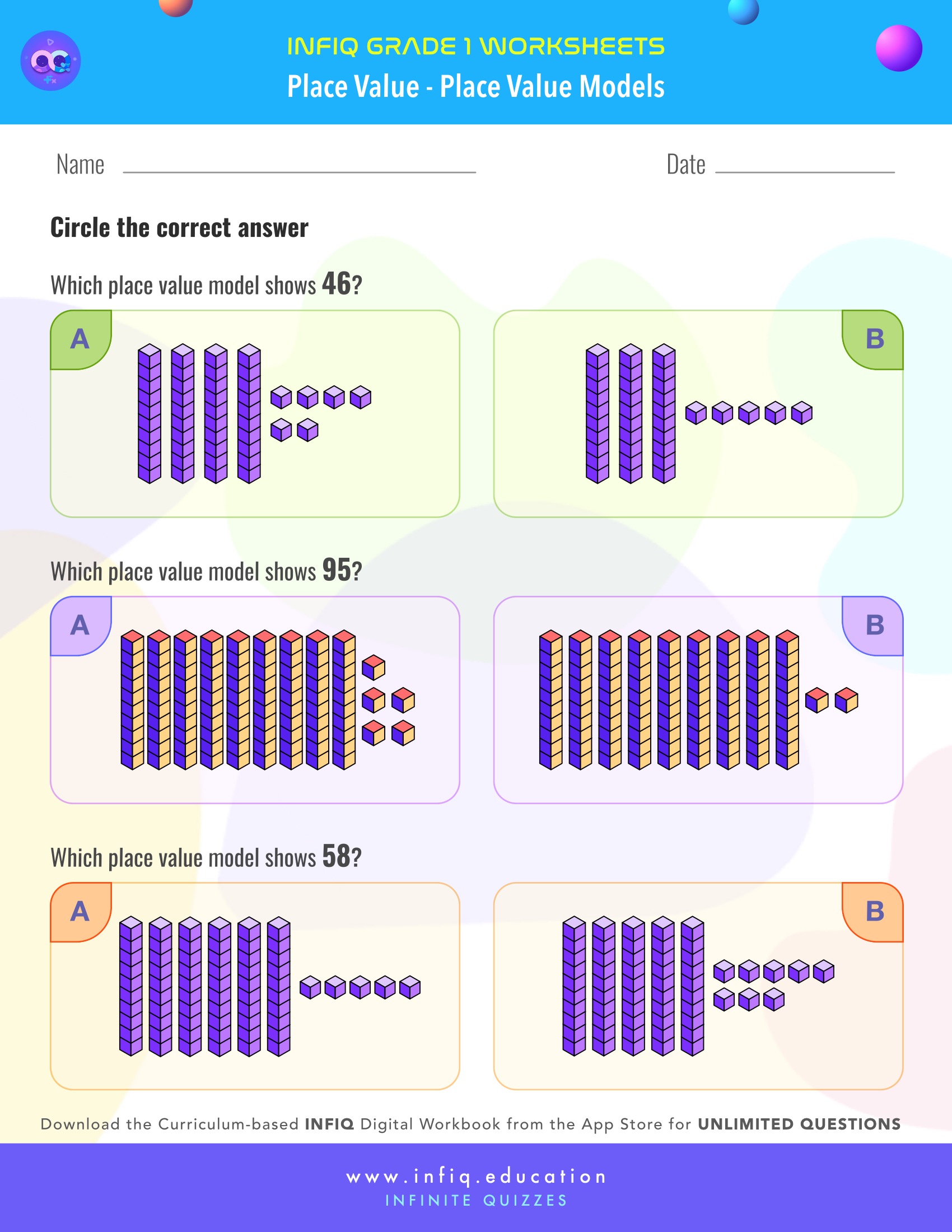 INFIQ | GRADE 1 Math Worksheets- Place Value - Place Value Models