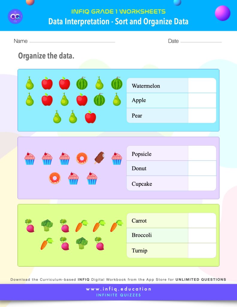 Grade 1 Math: Data Interpretation - Sort and Organize Data Worksheet