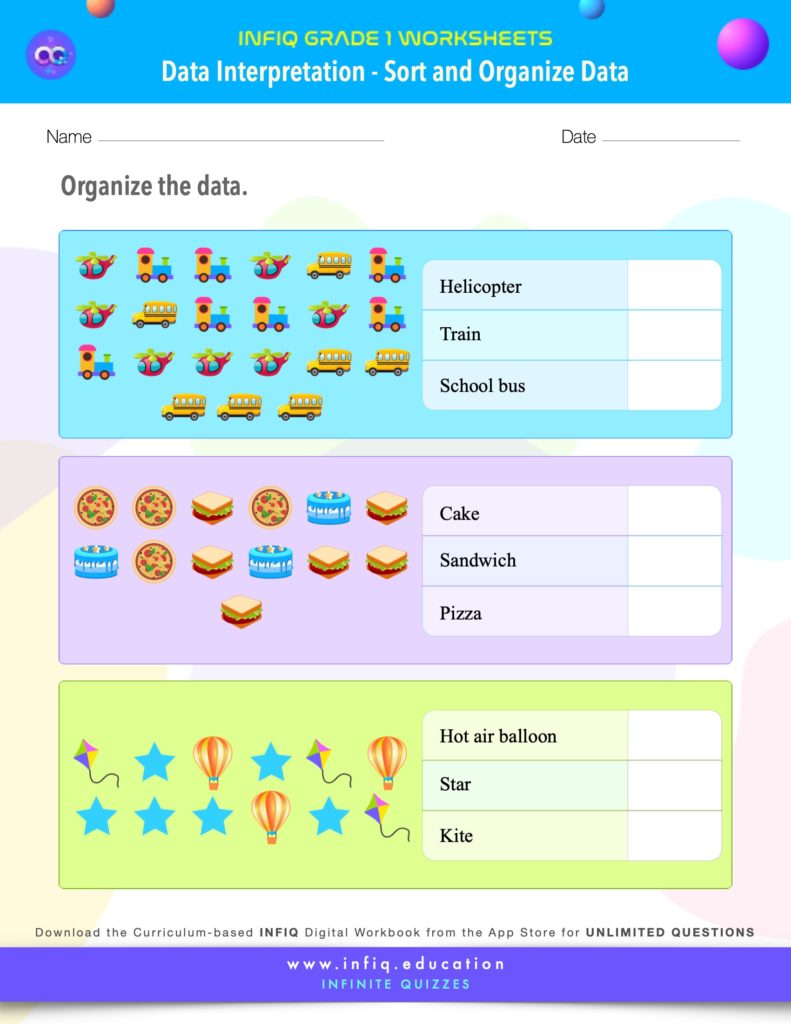 Grade 1 Math: Data Interpretation - Sort and Organize Data Worksheet