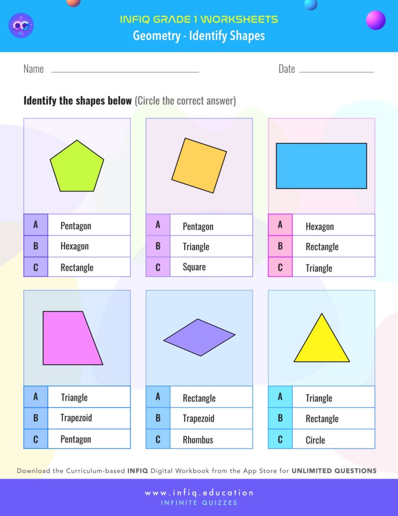 Grade 1 Math: Geometry - Identify Shapes Worksheet