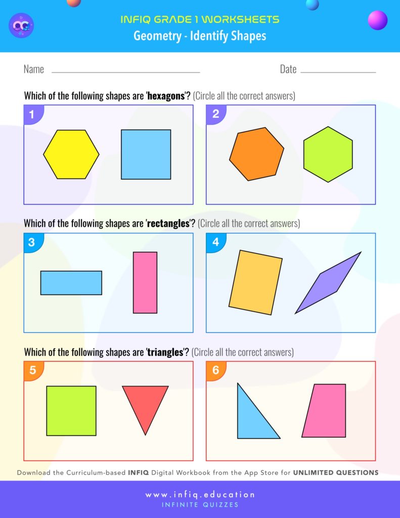 Grade 1 Math: Geometry - Identify Shapes Worksheet